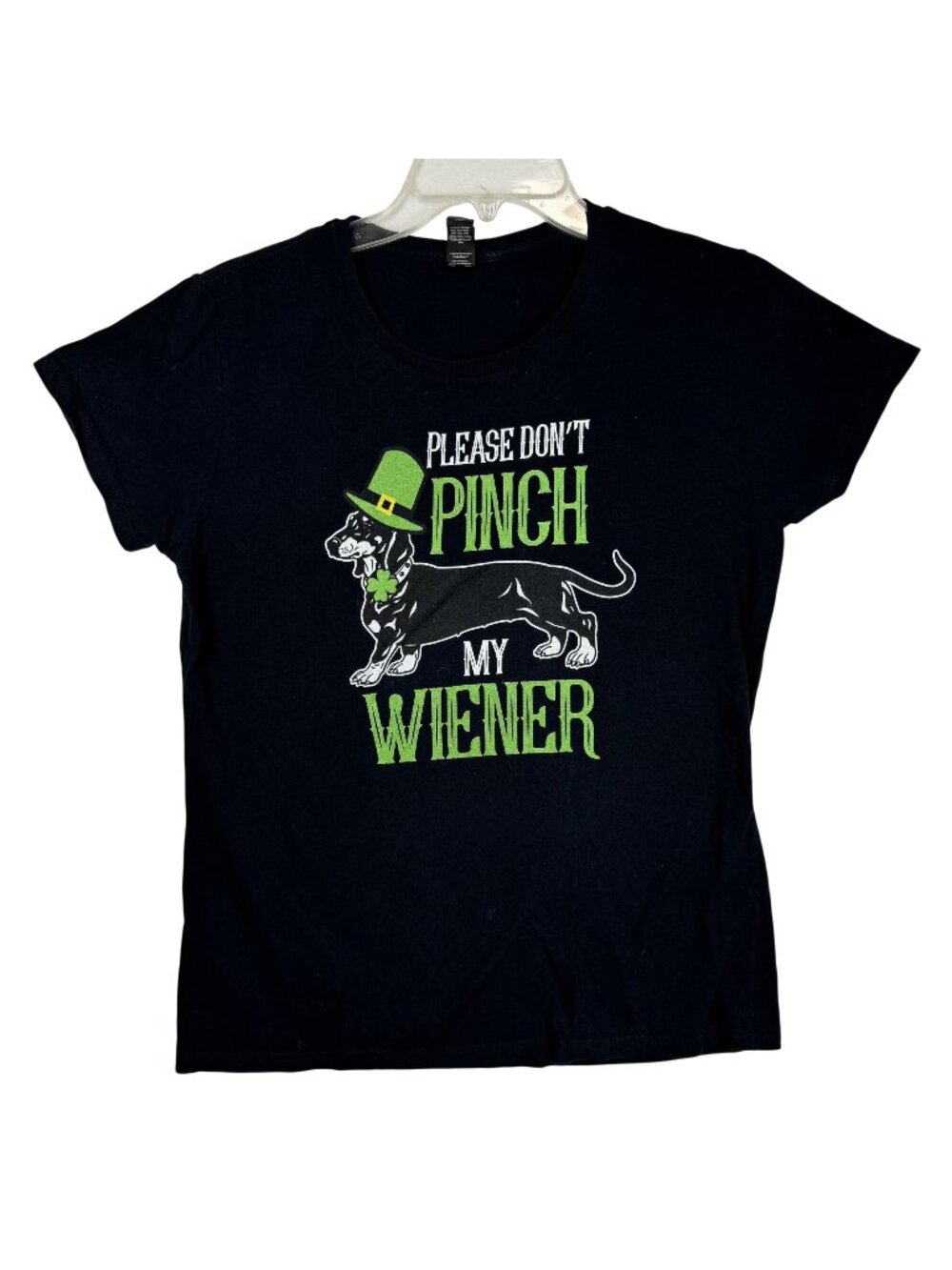 Anvil Womens Funny Dachshund St. Patricks Day "Please Dont Pinch My Wiener" M